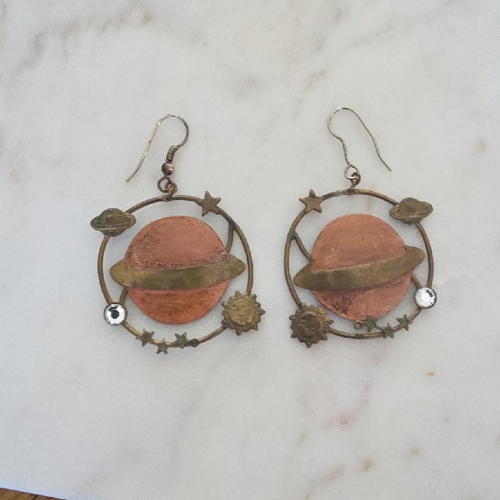 Vintage Brass and Rhinestone Plant Earrings